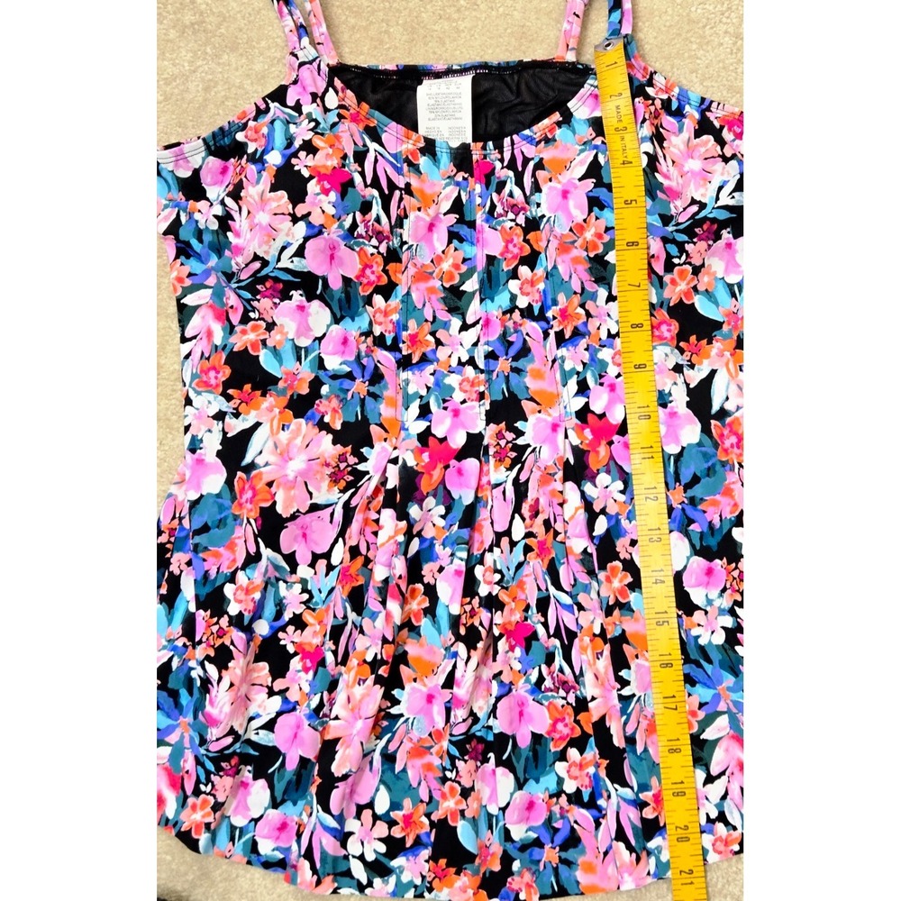 Swim Solutions Pleated Tankini Top&High Waist Brief Womens 14 Multi Floral NWT - Picture 6 of 16